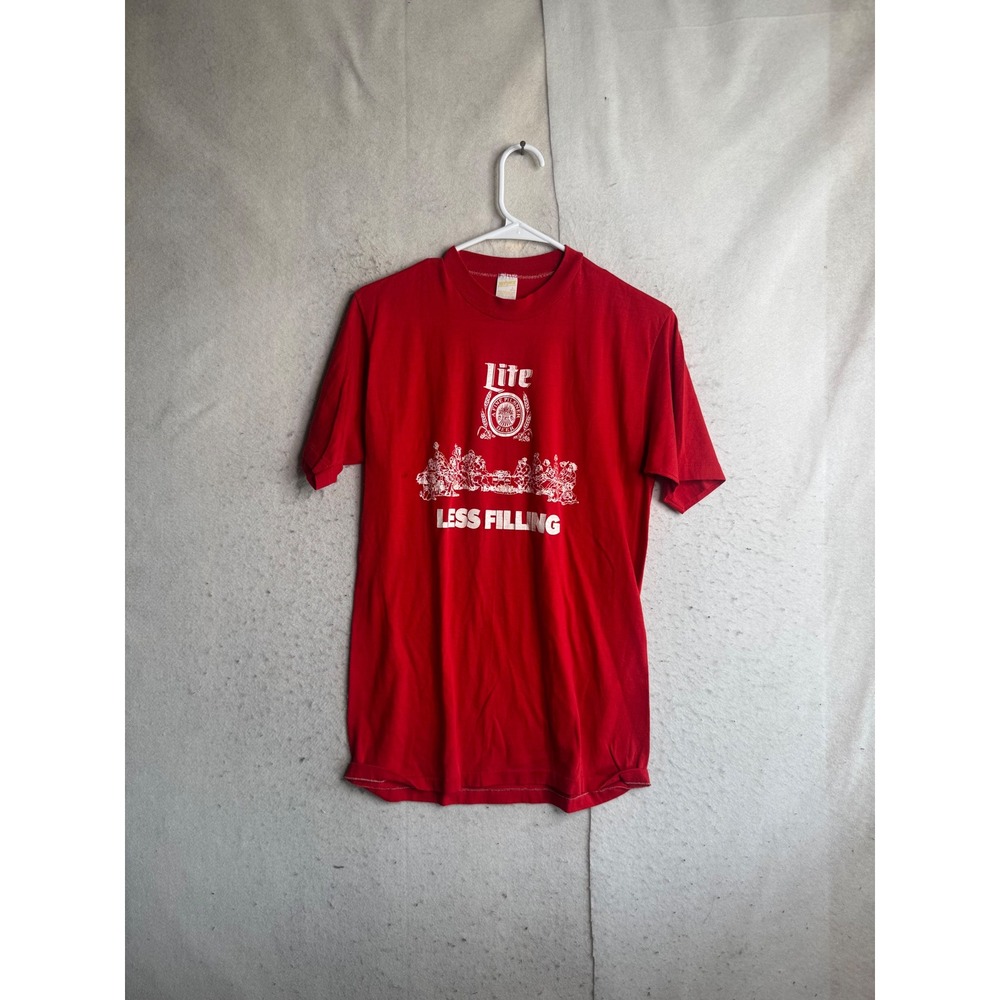 Vintage Sportswear Miller Lite Less Filling KQDI Radio Red Graphic T-Shirt L